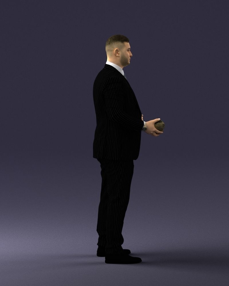 000292 Man in Pinstripe Suit Holding Skull 1004 3D model_13