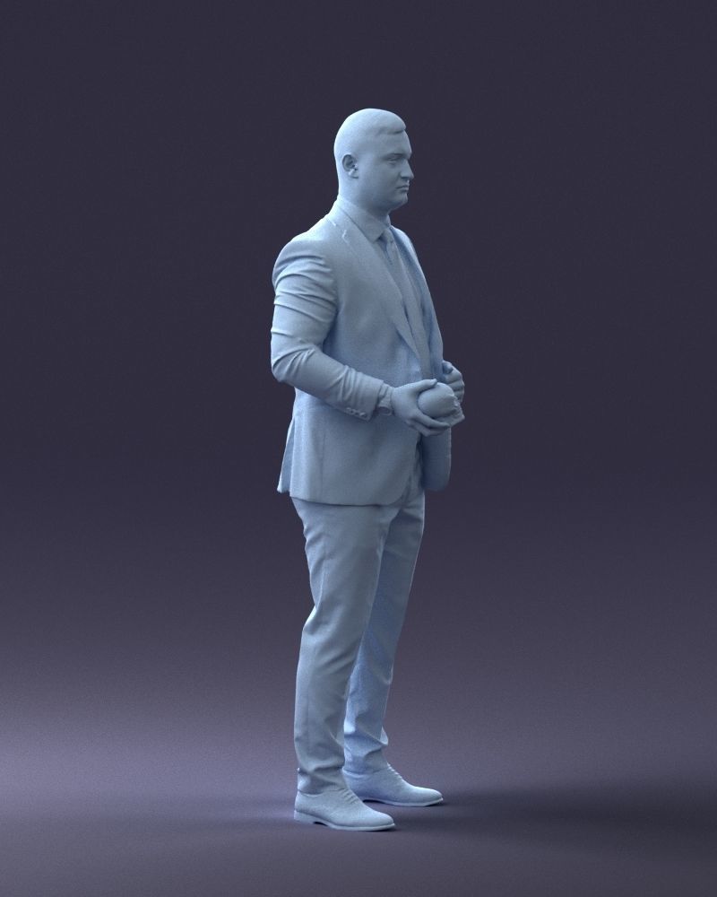 000292 Man in Pinstripe Suit Holding Skull 1004 3D model_11