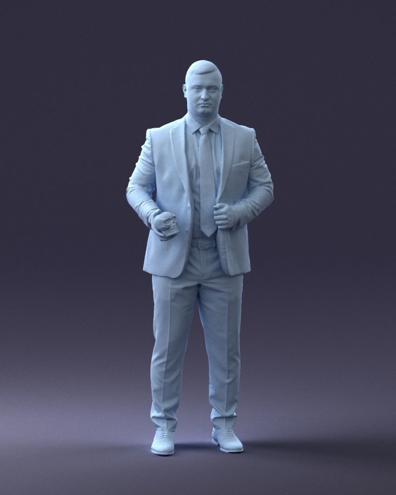 000292 Man in Pinstripe Suit Holding Skull 1004 3D model_38