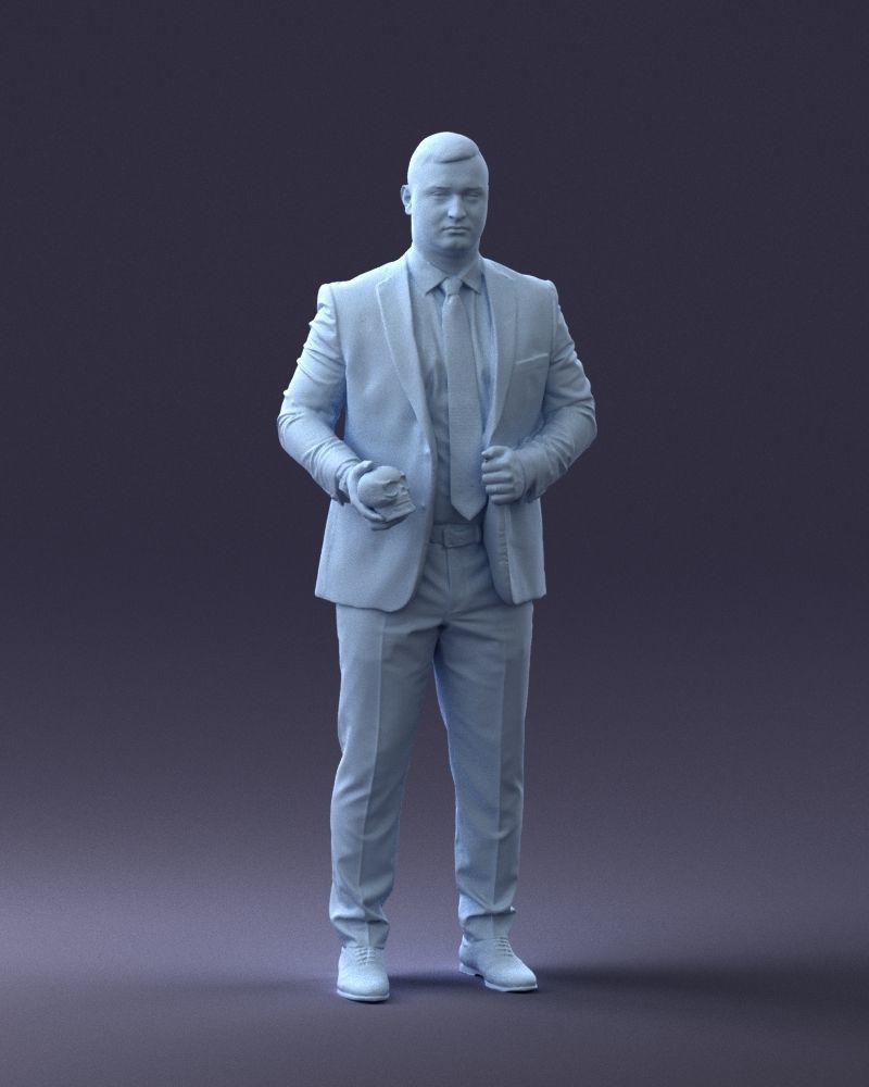000292 Man in Pinstripe Suit Holding Skull 1004 3D model_5