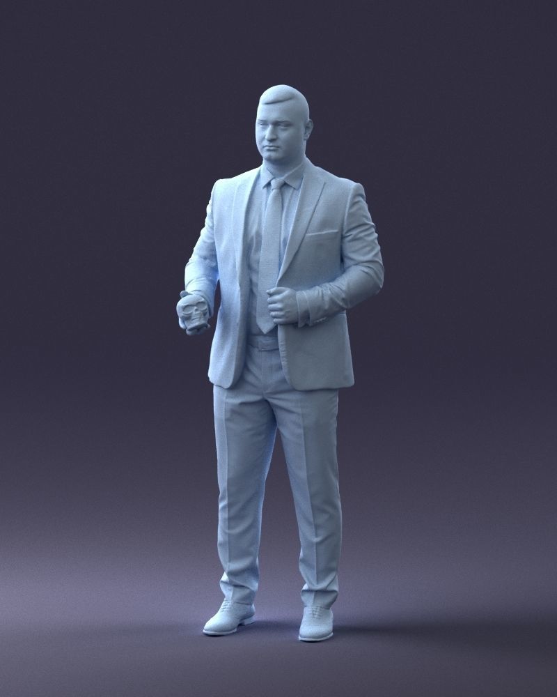 000292 Man in Pinstripe Suit Holding Skull 1004 3D model_32