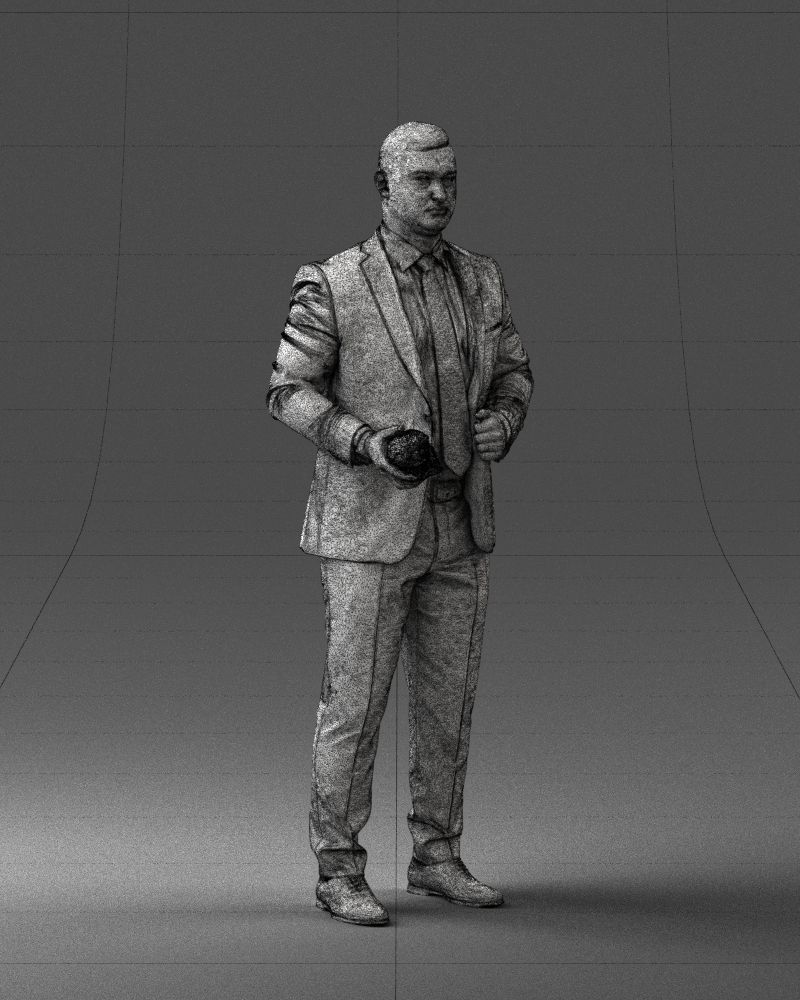 000292 Man in Pinstripe Suit Holding Skull 1004 3D model_9
