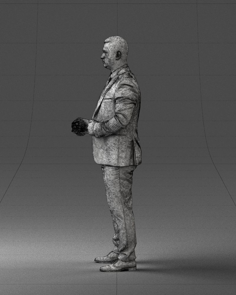 000292 Man in Pinstripe Suit Holding Skull 1004 3D model_27