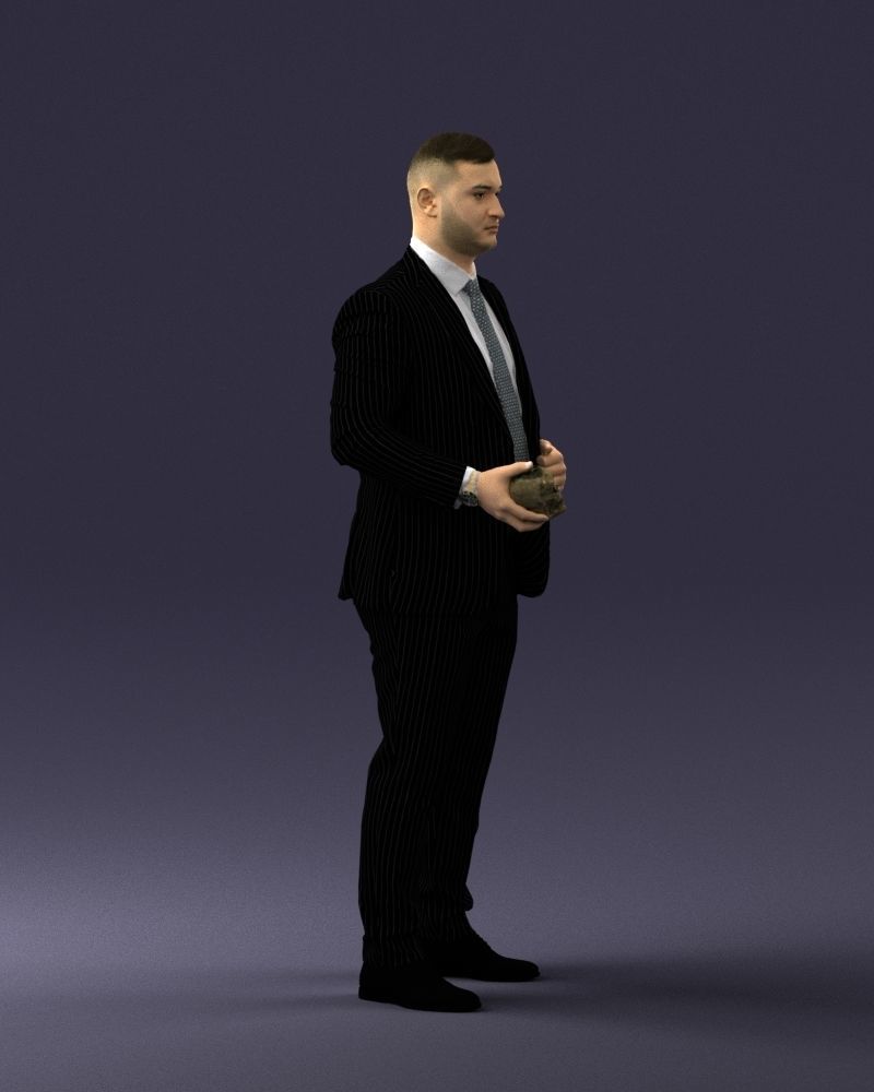 000292 Man in Pinstripe Suit Holding Skull 1004 3D model_10