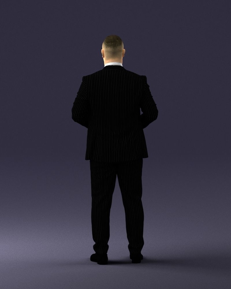 000292 Man in Pinstripe Suit Holding Skull 1004 3D model_19
