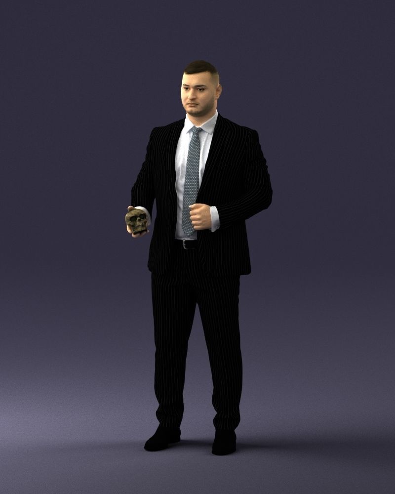 000292 Man in Pinstripe Suit Holding Skull 1004 3D model_31