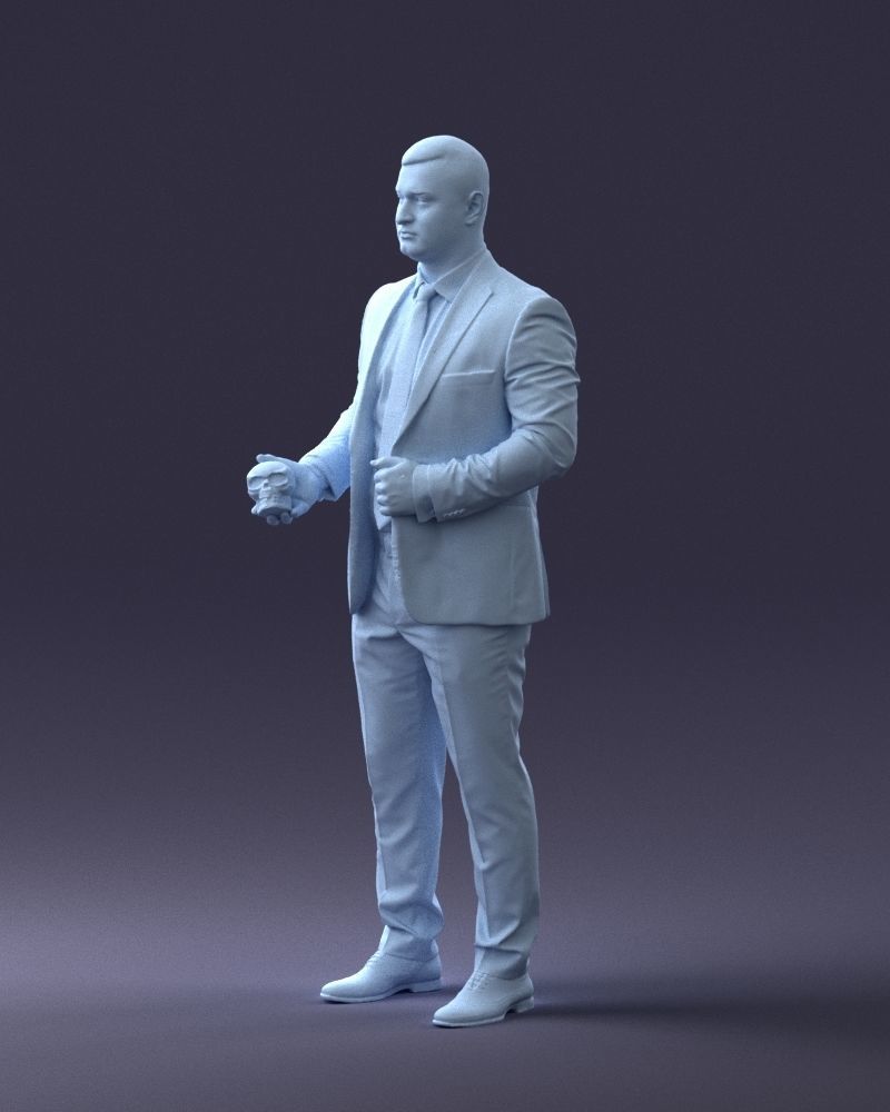 000292 Man in Pinstripe Suit Holding Skull 1004 3D model_29