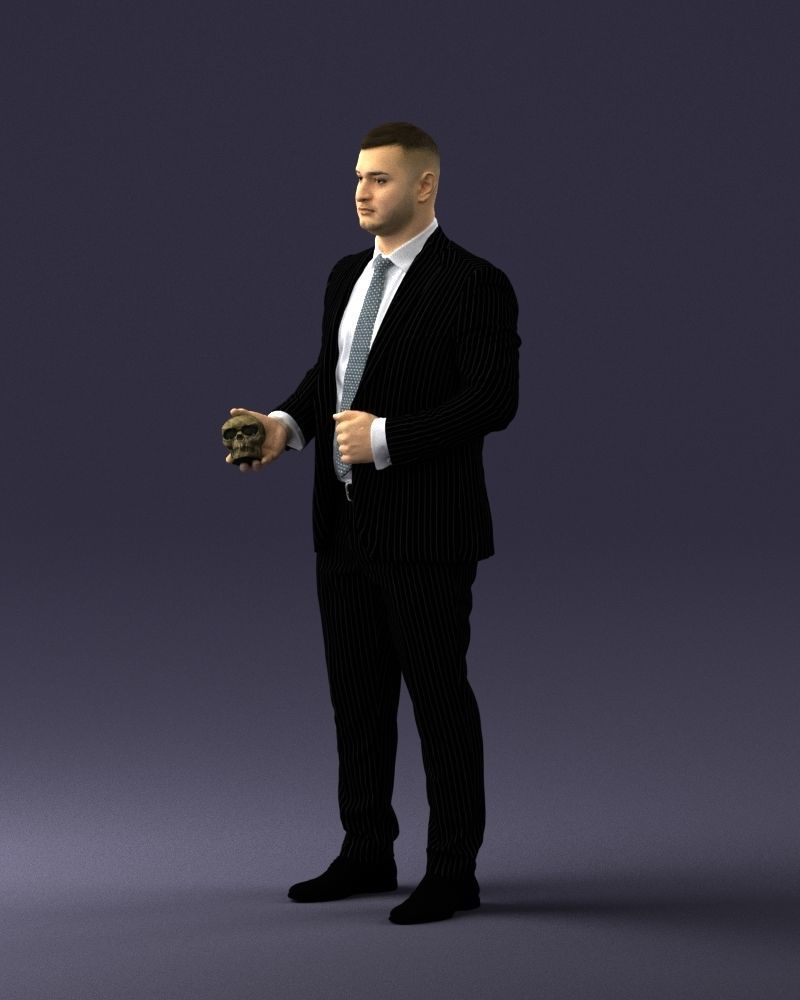 000292 Man in Pinstripe Suit Holding Skull 1004 3D model_28