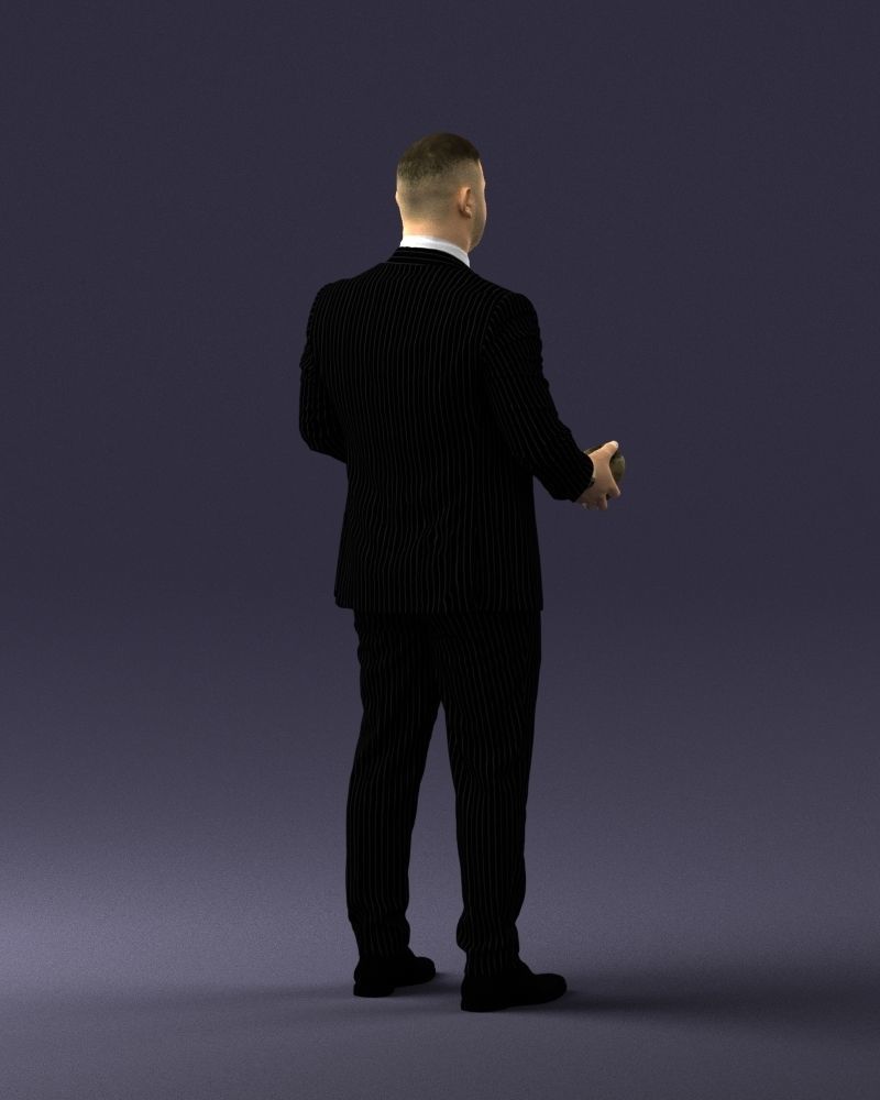 000292 Man in Pinstripe Suit Holding Skull 1004 3D model_16