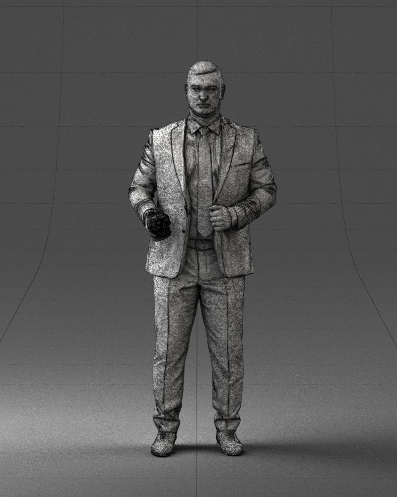 000292 Man in Pinstripe Suit Holding Skull 1004 3D model_36