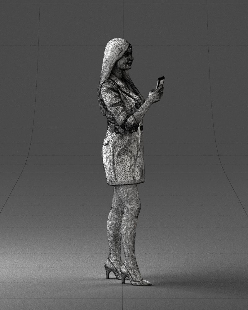 000277 Realistic Female Model in Business Dress with Phone 0708 3D model_12