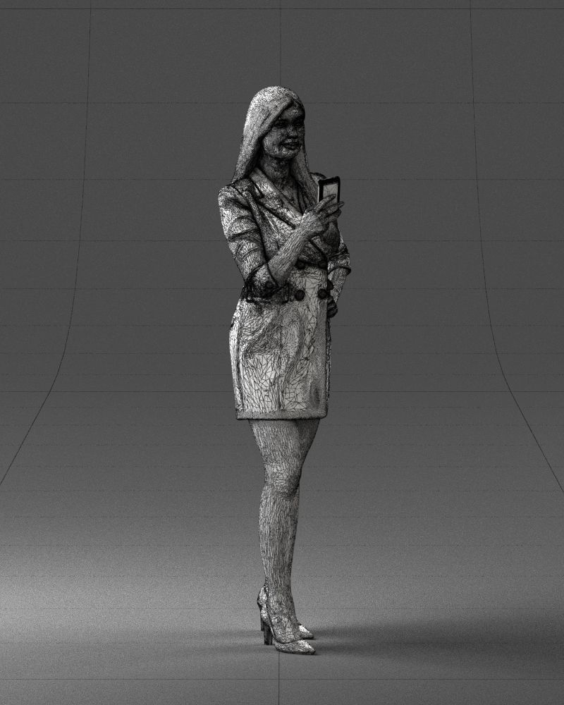 000277 Realistic Female Model in Business Dress with Phone 0708 3D model_9