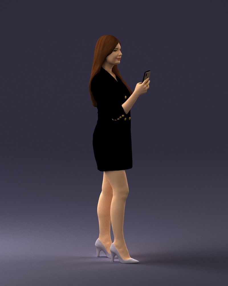 000277 Realistic Female Model in Business Dress with Phone 0708 3D model_10