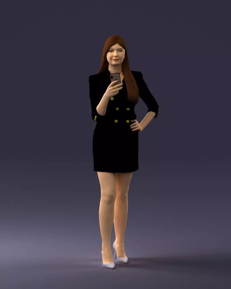000277 Realistic Female Model in Business Dress with Phone 0708 3D model_0