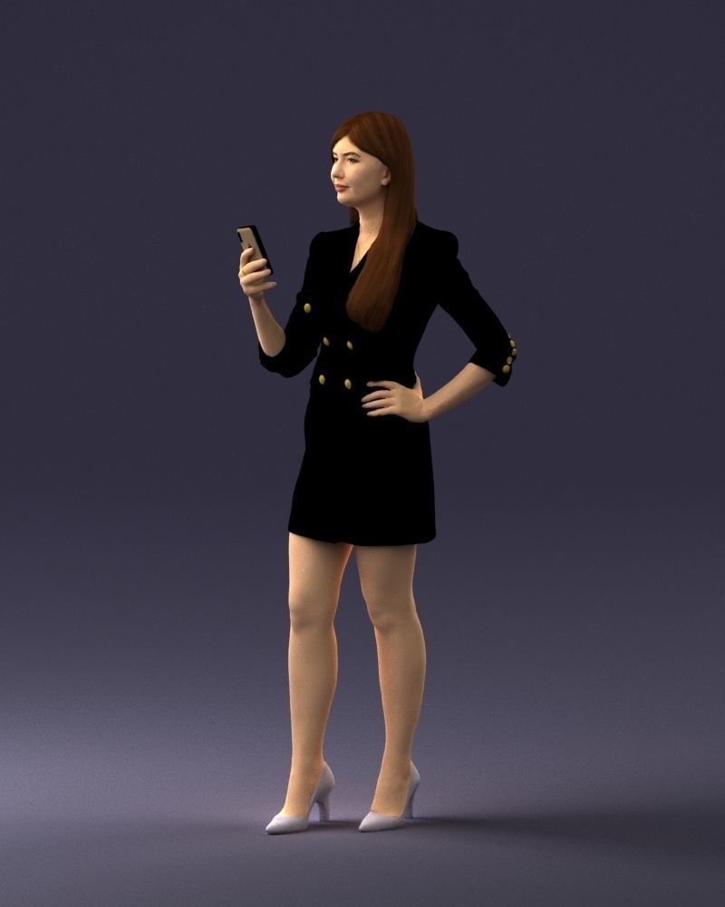 000277 Realistic Female Model in Business Dress with Phone 0708 3D model_28