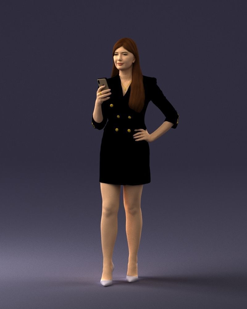 000277 Realistic Female Model in Business Dress with Phone 0708 3D model_31