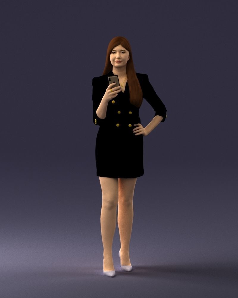 000277 Realistic Female Model in Business Dress with Phone 0708 3D model_34