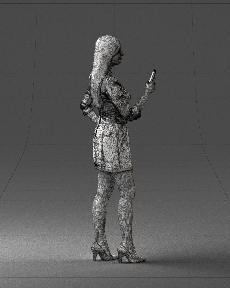 000277 Realistic Female Model in Business Dress with Phone 0708 3D model_15