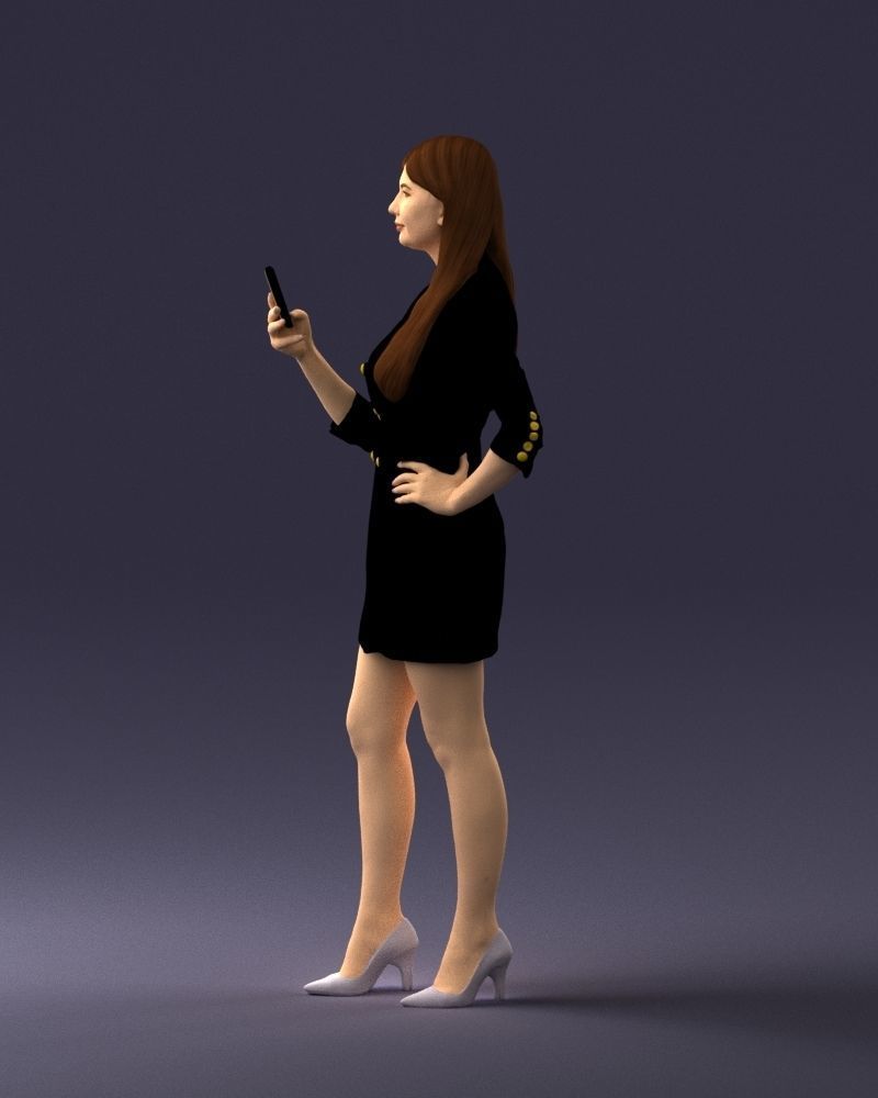 000277 Realistic Female Model in Business Dress with Phone 0708 3D model_25