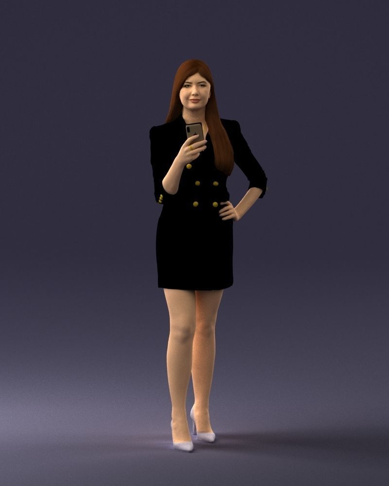 000277 Realistic Female Model in Business Dress with Phone 0708 3D model_37