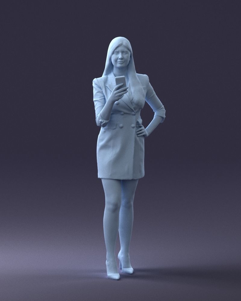 000277 Realistic Female Model in Business Dress with Phone 0708 3D model_2