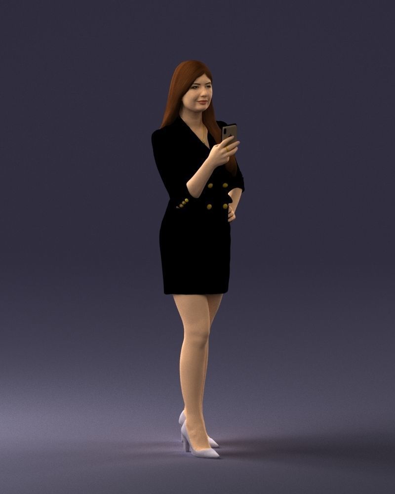 000277 Realistic Female Model in Business Dress with Phone 0708 3D model_7
