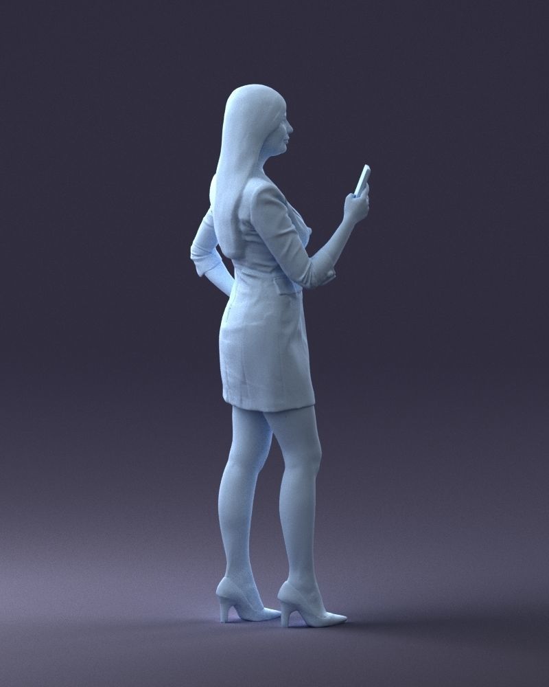 000277 Realistic Female Model in Business Dress with Phone 0708 3D model_14