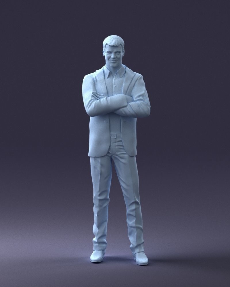 000234 Man in Blue Suit Crossed Arms Pose 1217 3D model_1