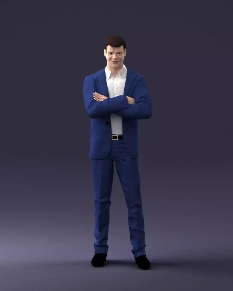 000234 Man in Blue Suit Crossed Arms Pose 1217 3D model_0