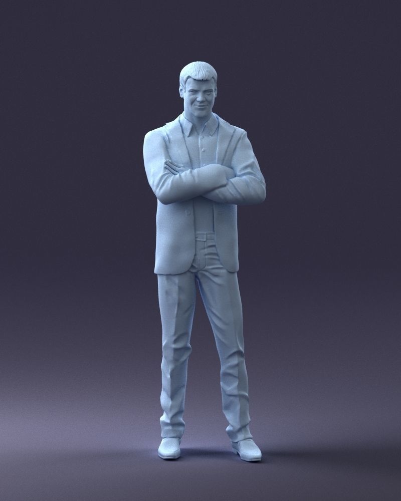 000234 Man in Blue Suit Crossed Arms Pose 1217 3D model_4