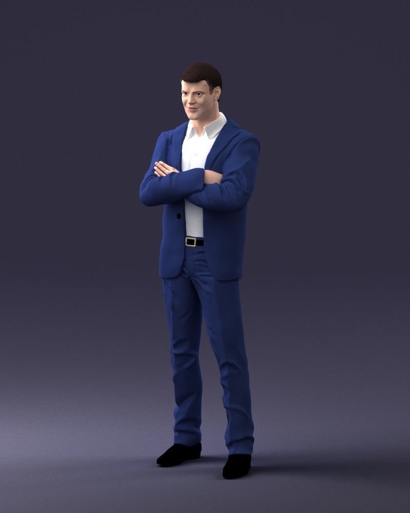 000234 Man in Blue Suit Crossed Arms Pose 1217 3D model_30