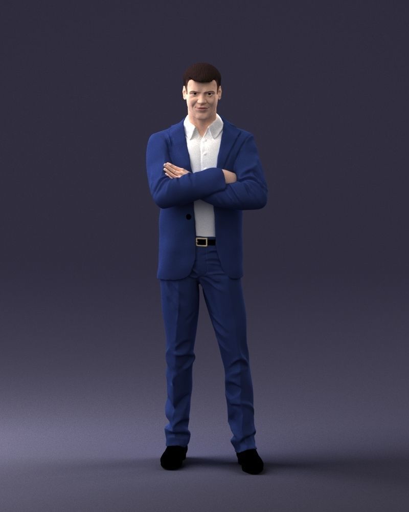 000234 Man in Blue Suit Crossed Arms Pose 1217 3D model_36