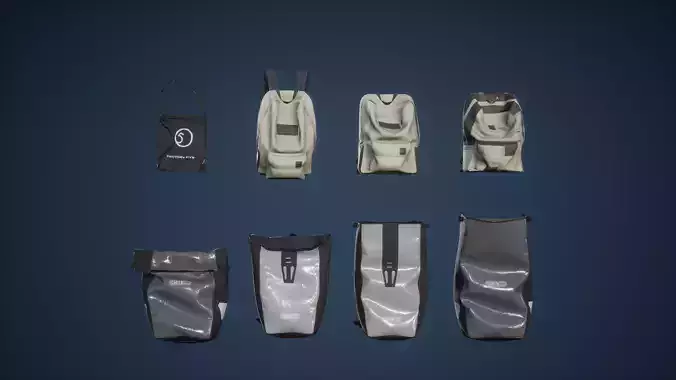 Back Pack Set Low Poly Game Ready
