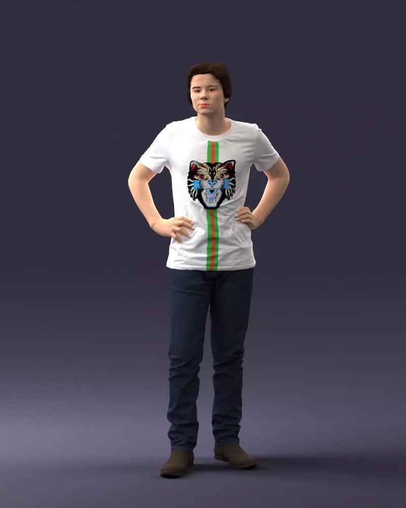 000123 Teenager in Tiger Print T-Shirt 0303 3D Model 3D model