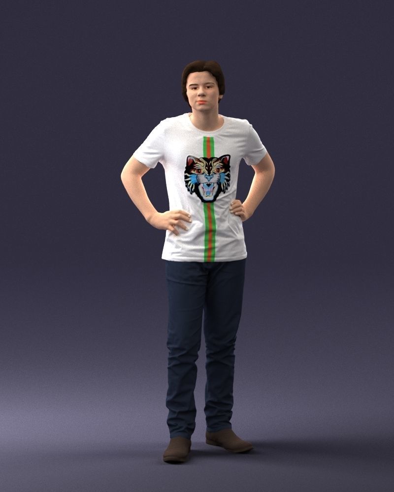 000123 Teenager in Printed Tiger T-Shirt 0303 3dp 3D print model_4