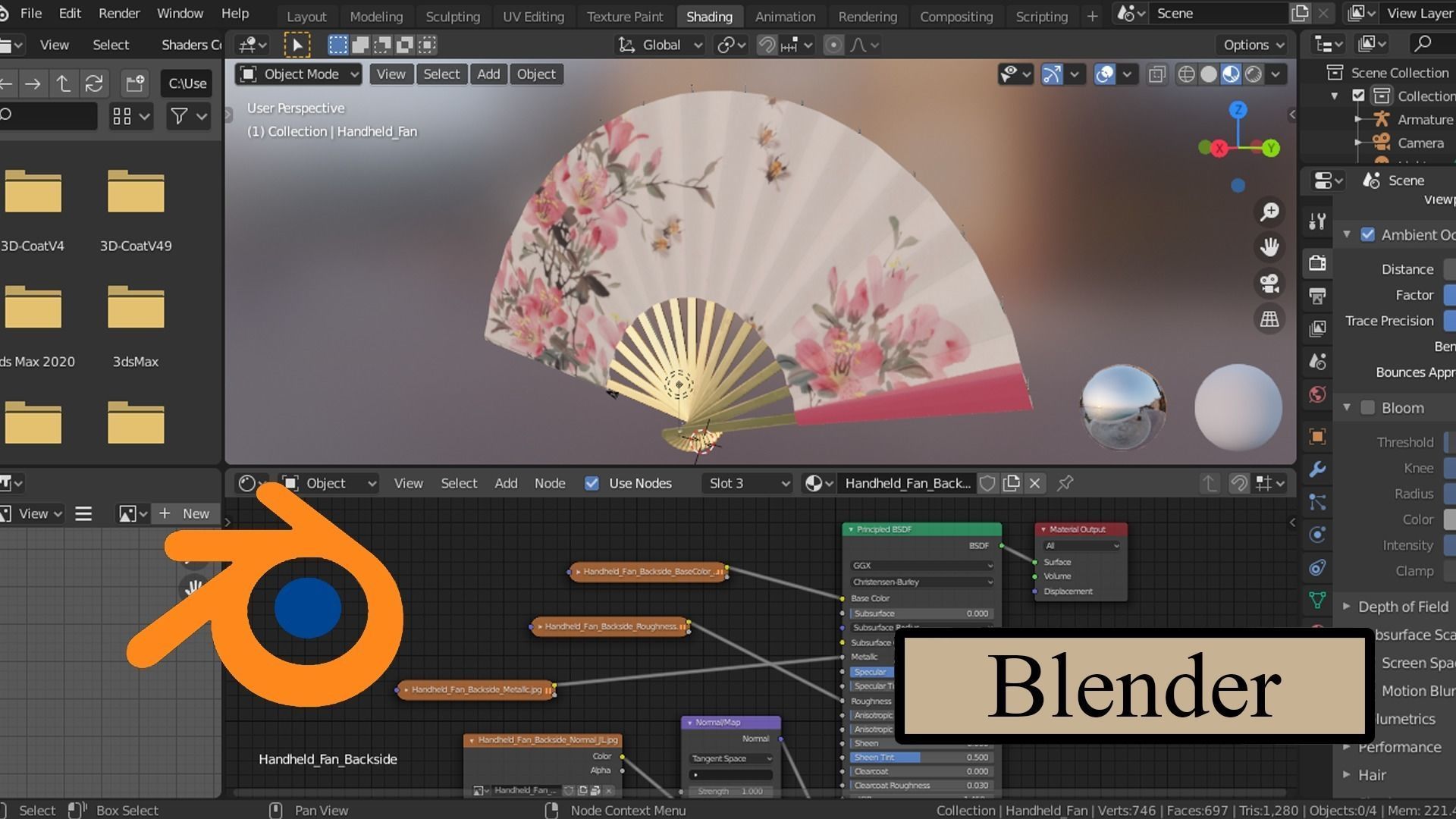 Handheld Foldable Fan Animated Low-poly 3D model_5