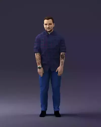000222 Tattooed Male Character in Casual Outfit 1121