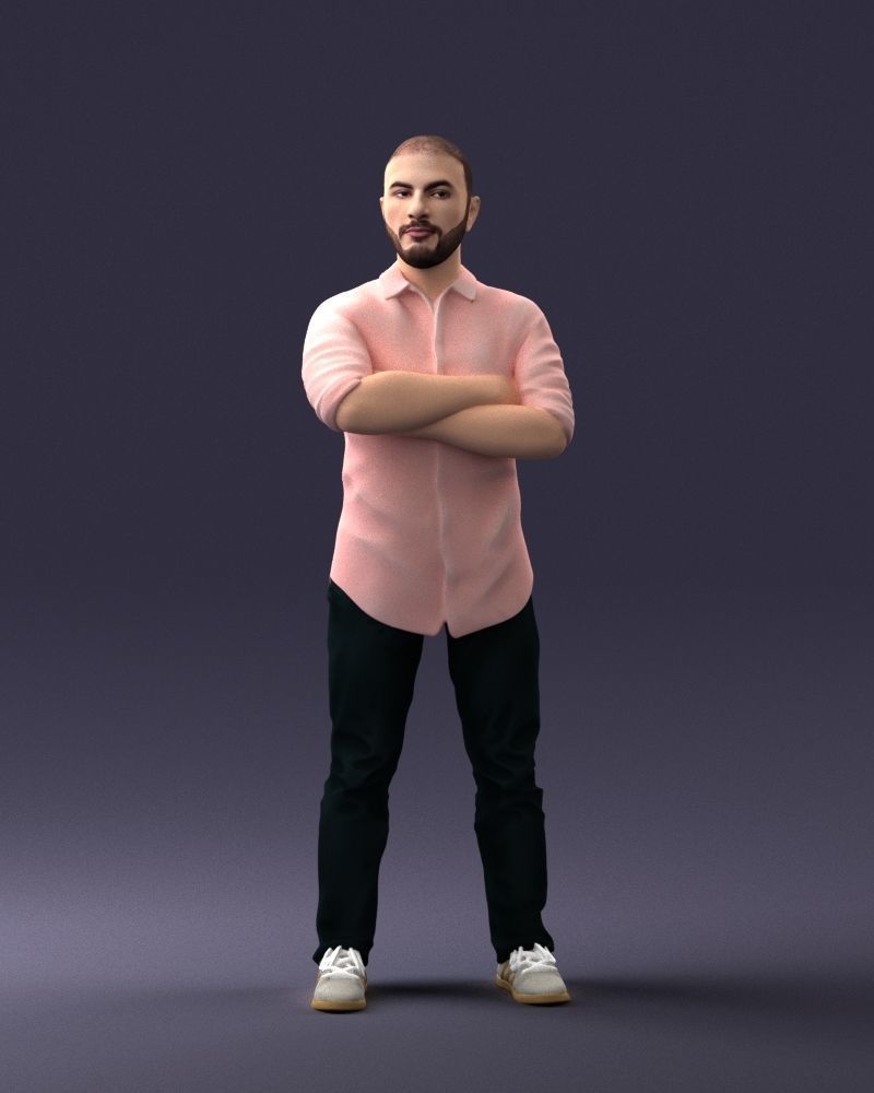 000225 Realistic Male Character in Casual Pink Shirt 1121 3dp 3D print model_3