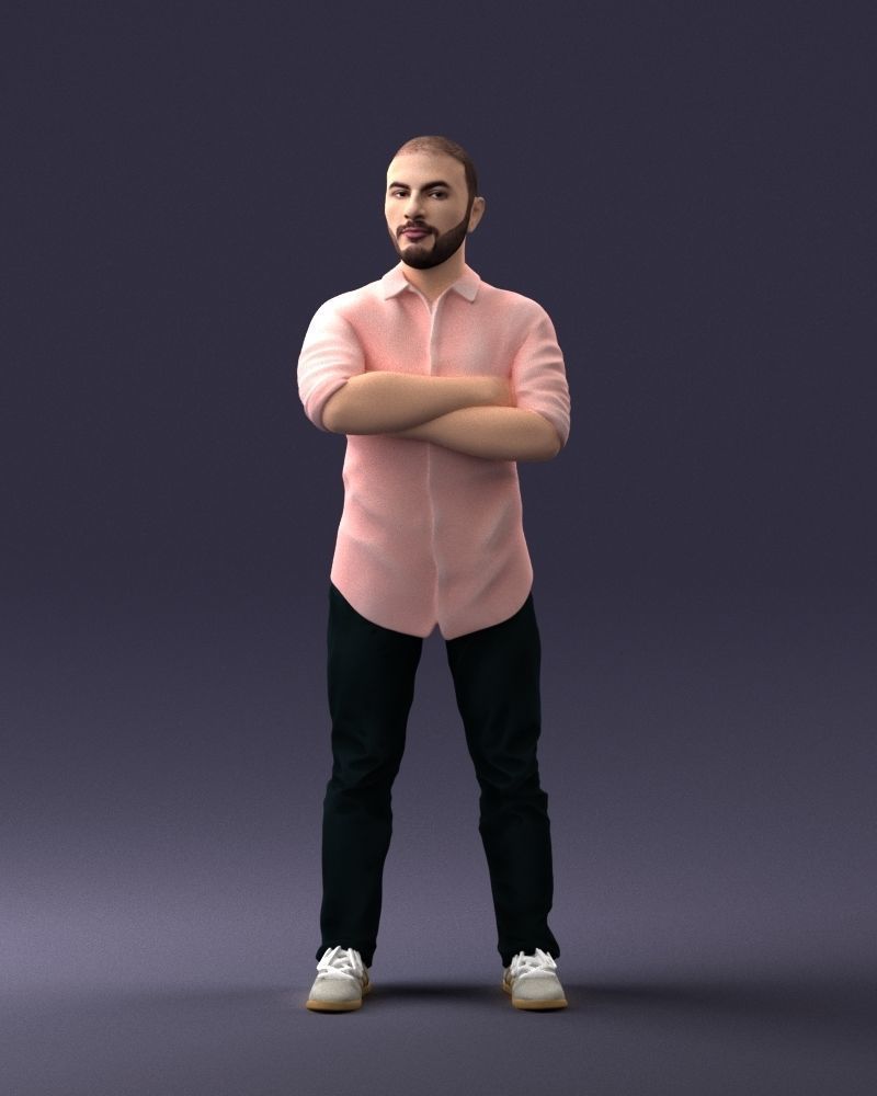 000225 Realistic Male Character in Casual Pink Shirt 1121 3dp 3D print model_36