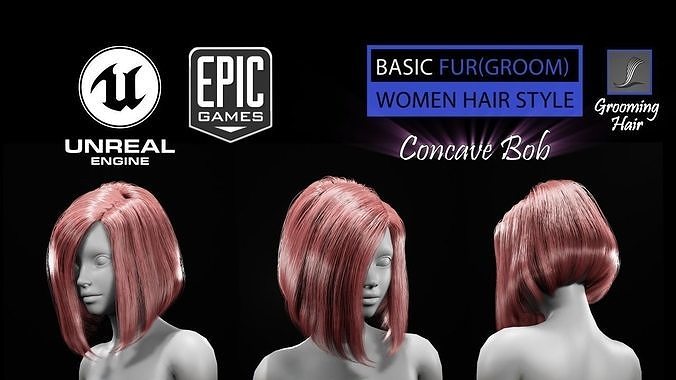 Concave Bob Grooming Real-Time Hairstyle Unreal Engine 4 3D model