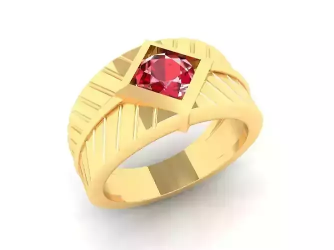 Classic Square Gemstone Men Ring 3D Model 571