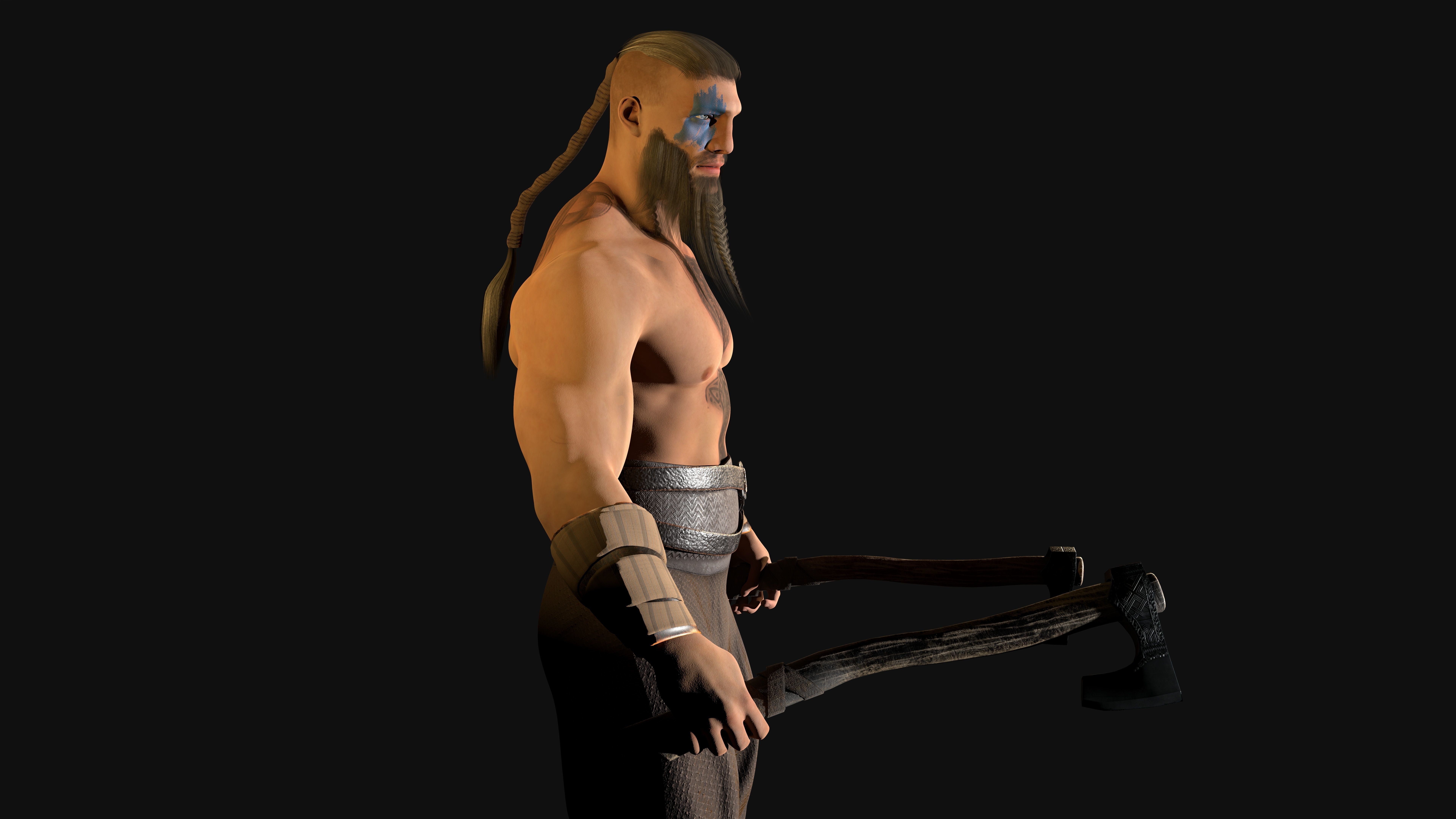 Norse Berserk Lowpoly rigged and game ready Low-poly 3D model_6