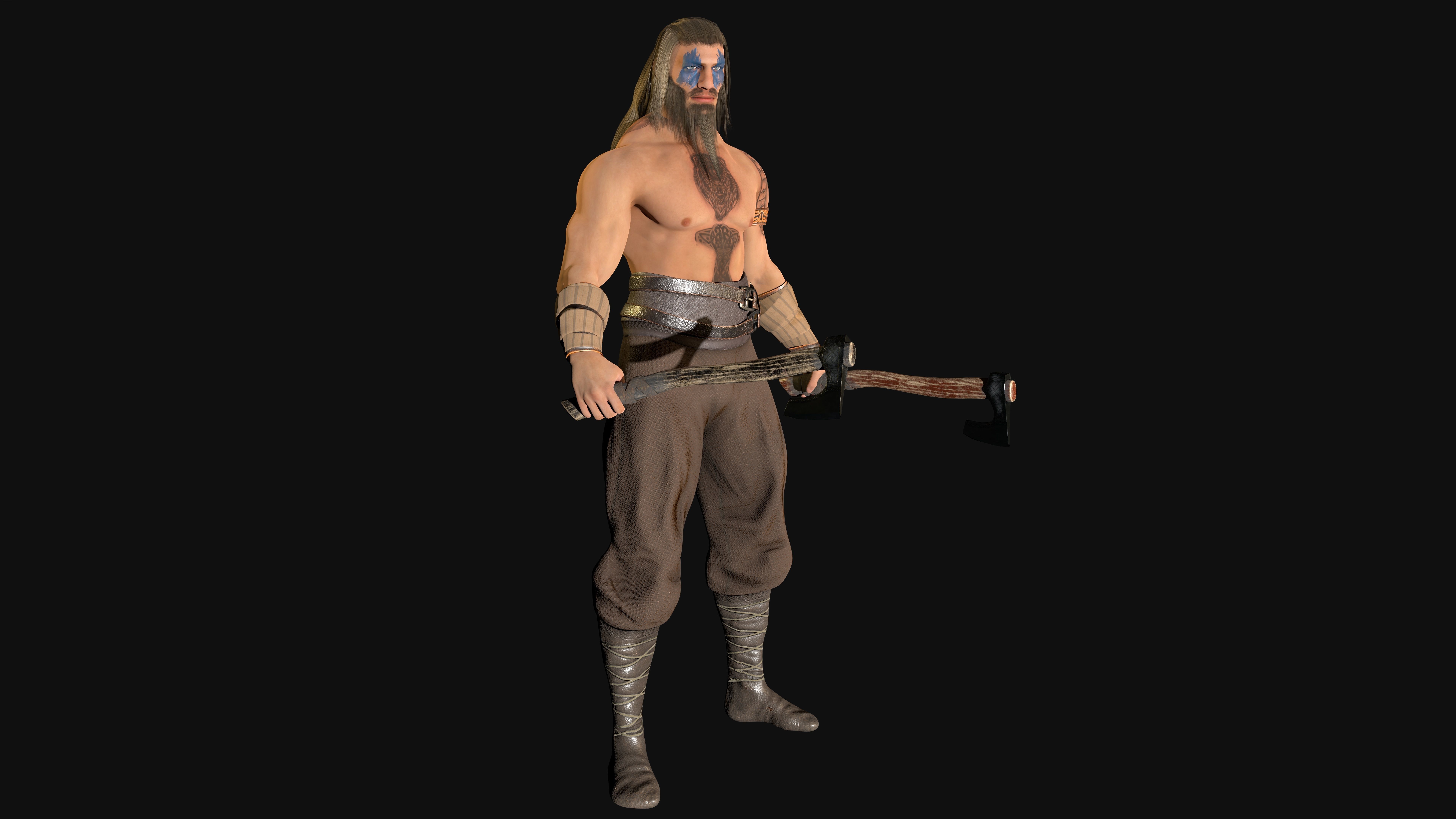 Norse Berserk Lowpoly rigged and game ready Low-poly 3D model_4