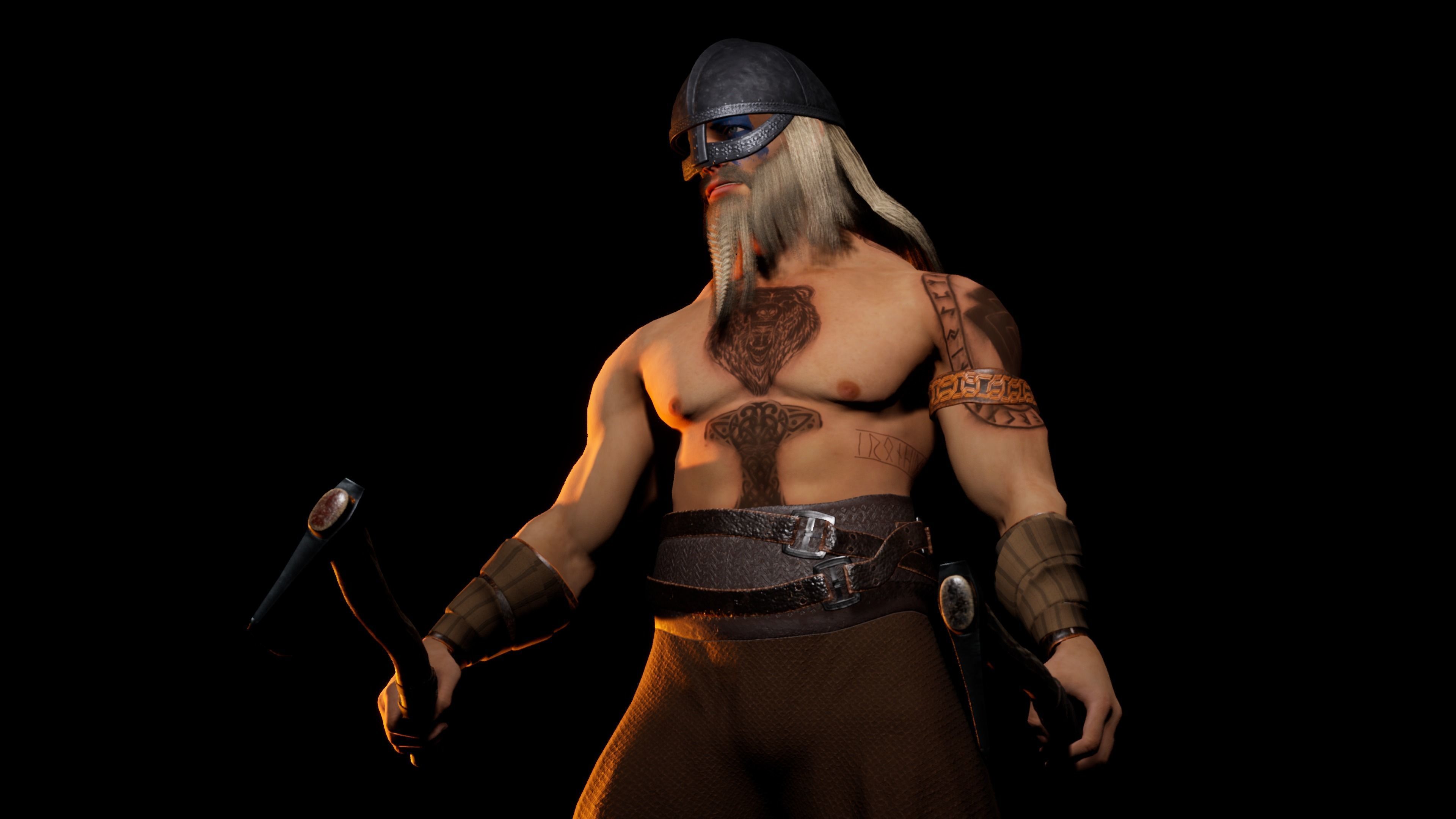 Norse Berserk Lowpoly rigged and game ready Low-poly 3D model_29