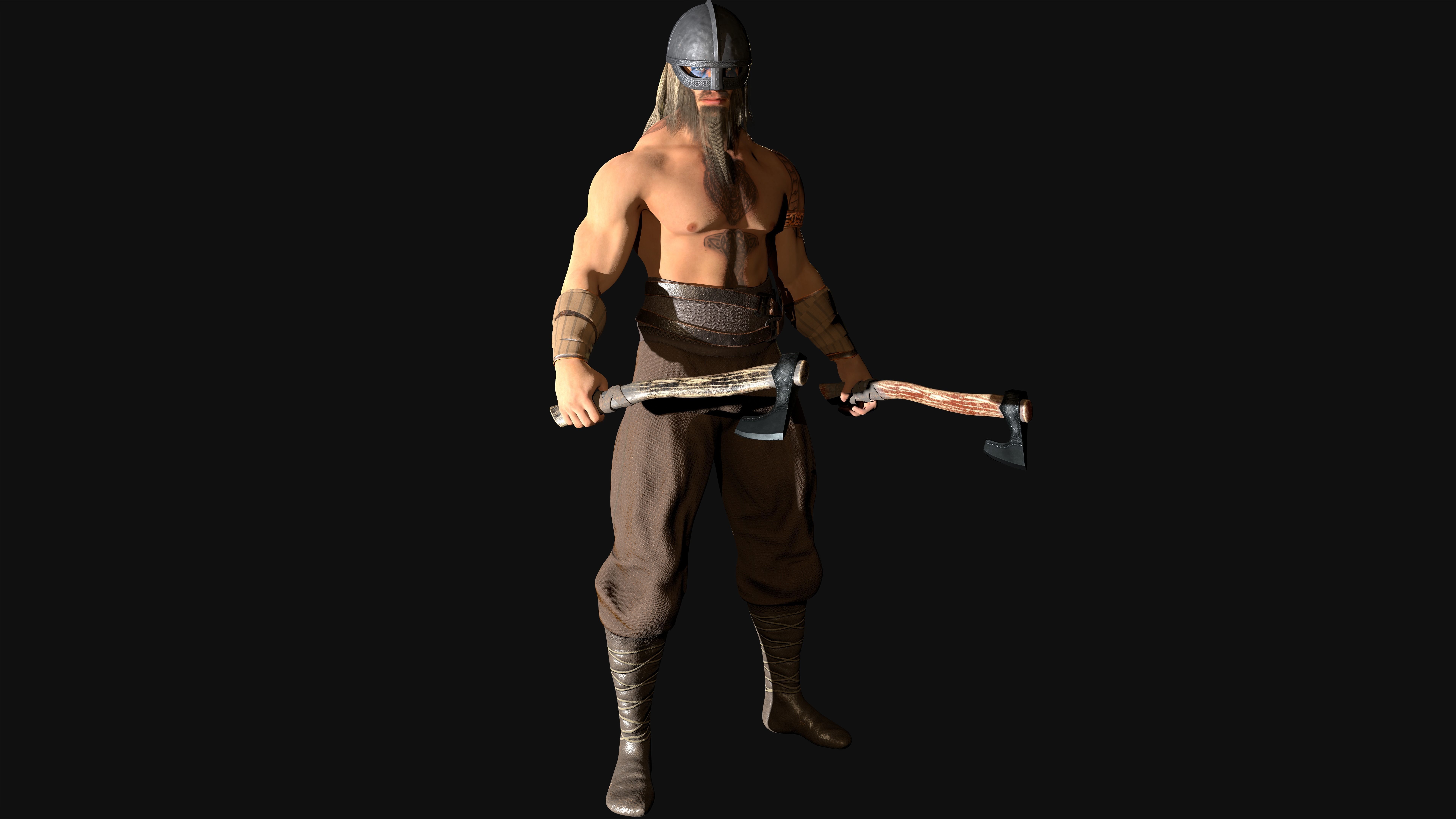 Norse Berserk Lowpoly rigged and game ready Low-poly 3D model_3