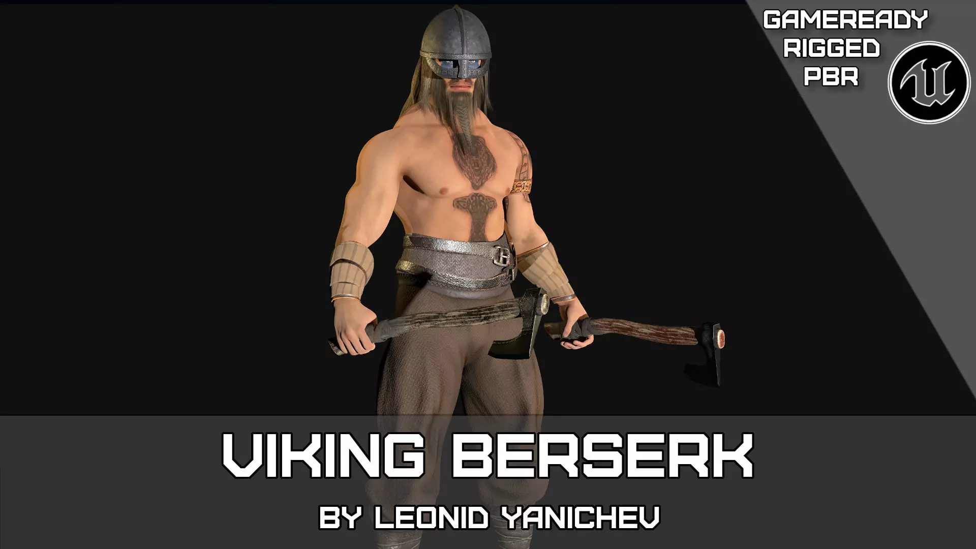 Norse Berserk Lowpoly rigged and game ready Low-poly 3D model_0