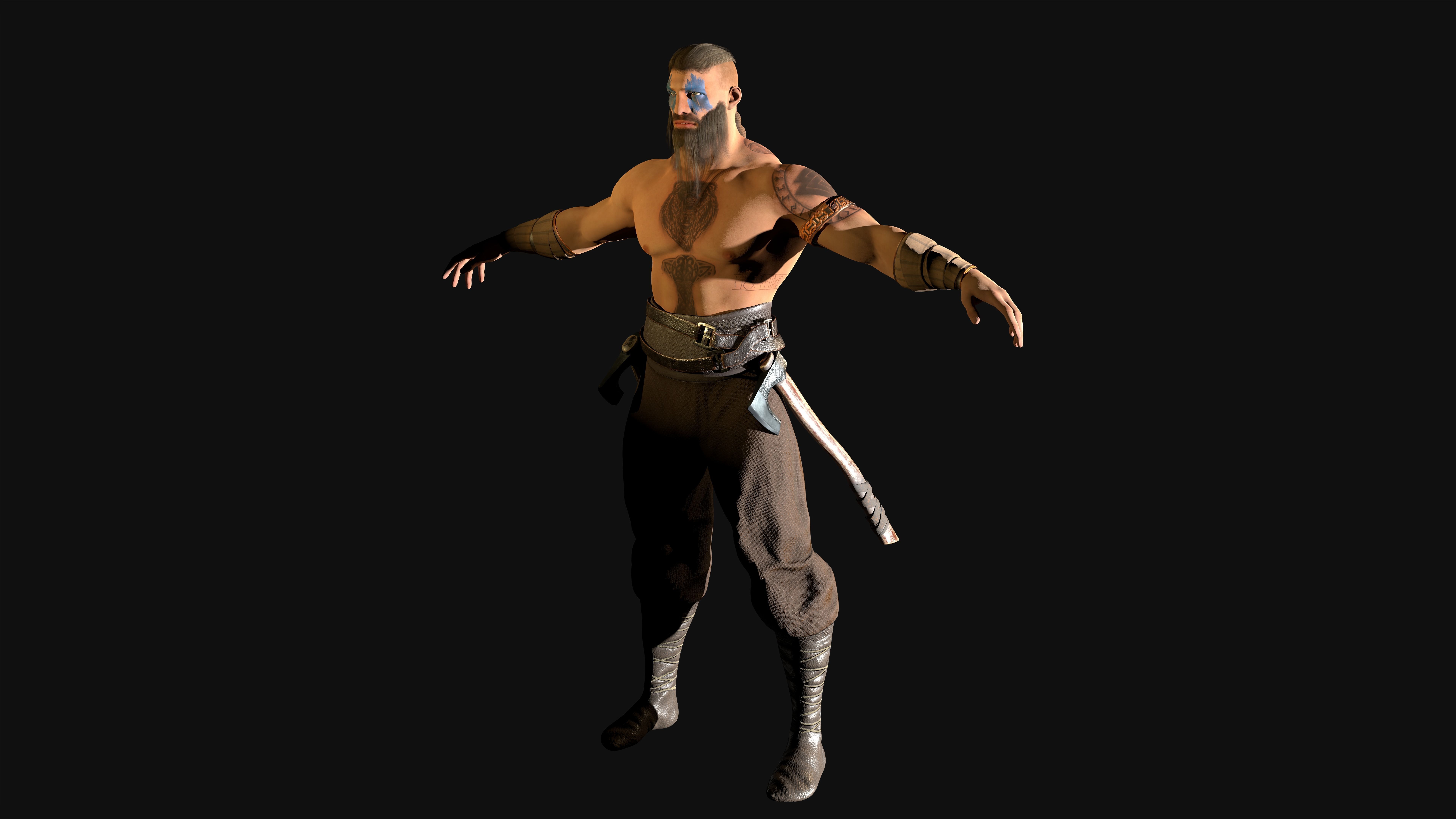 Norse Berserk Lowpoly rigged and game ready Low-poly 3D model_5