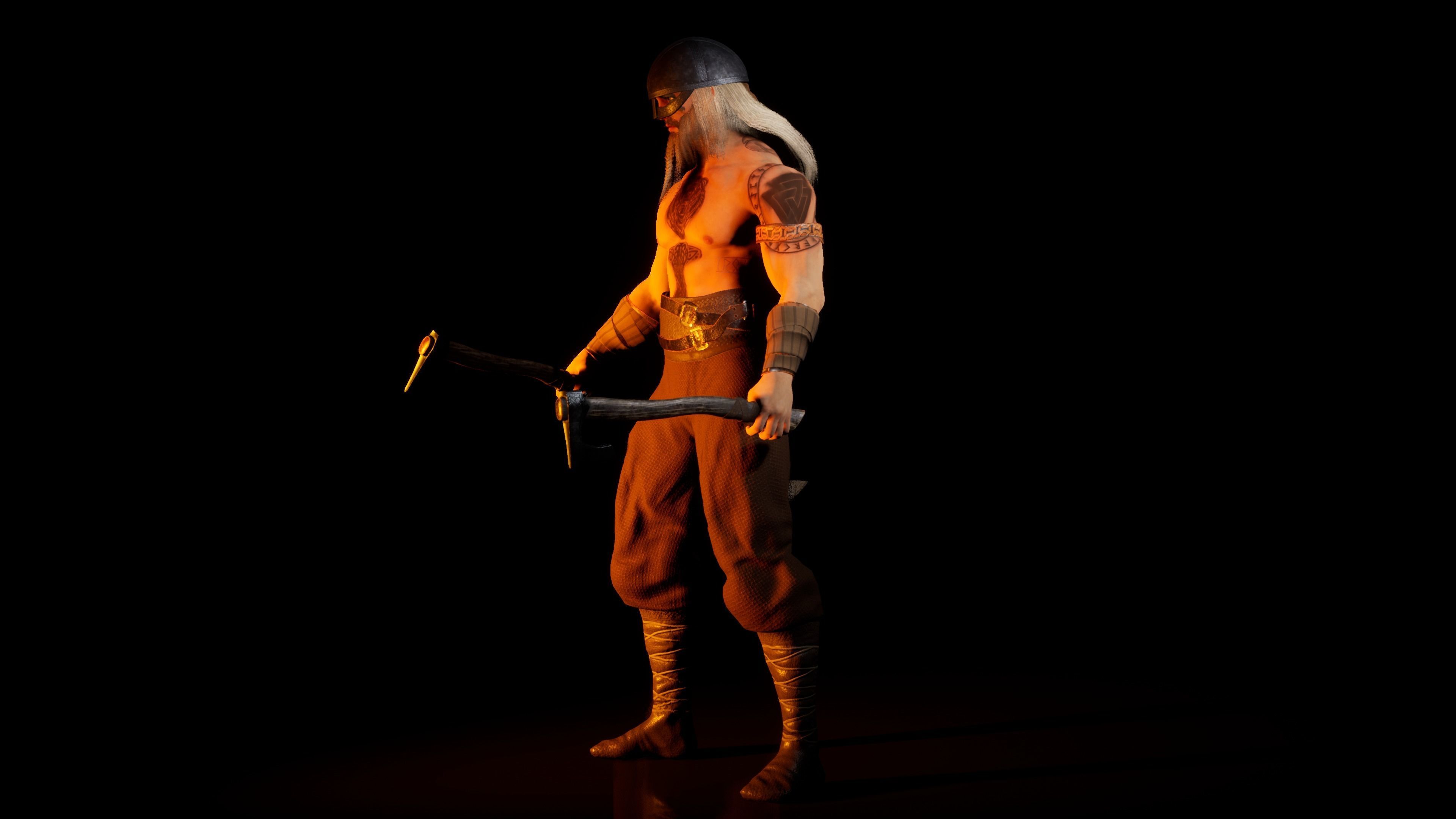 Norse Berserk Lowpoly rigged and game ready Low-poly 3D model_32