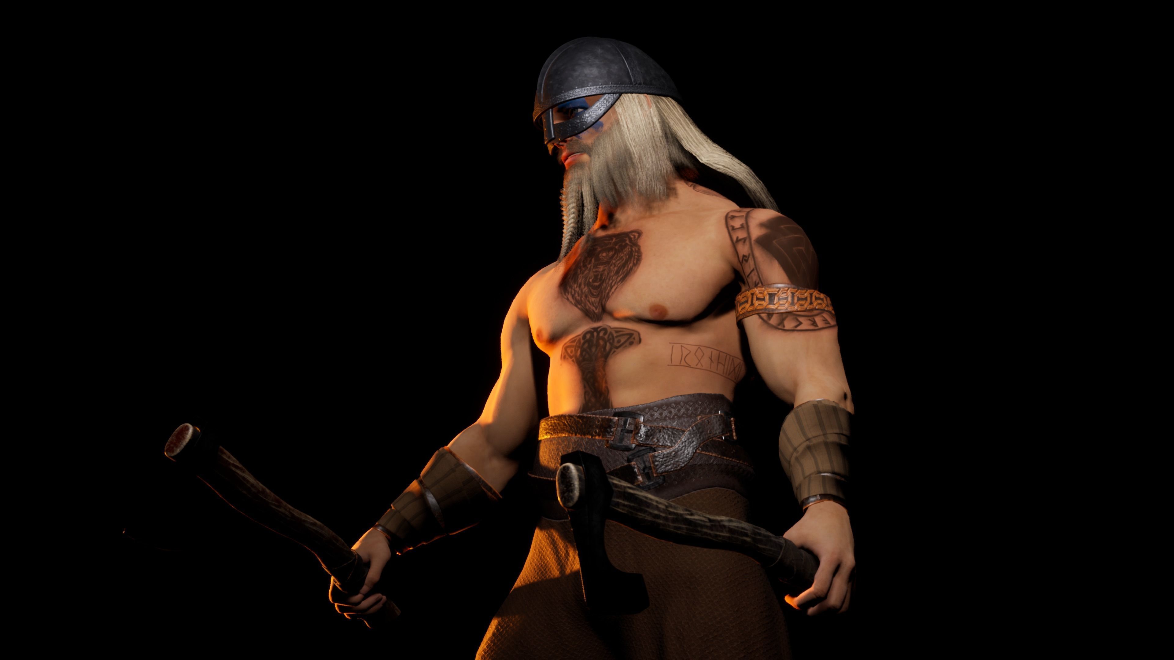 Norse Berserk Lowpoly rigged and game ready Low-poly 3D model_26
