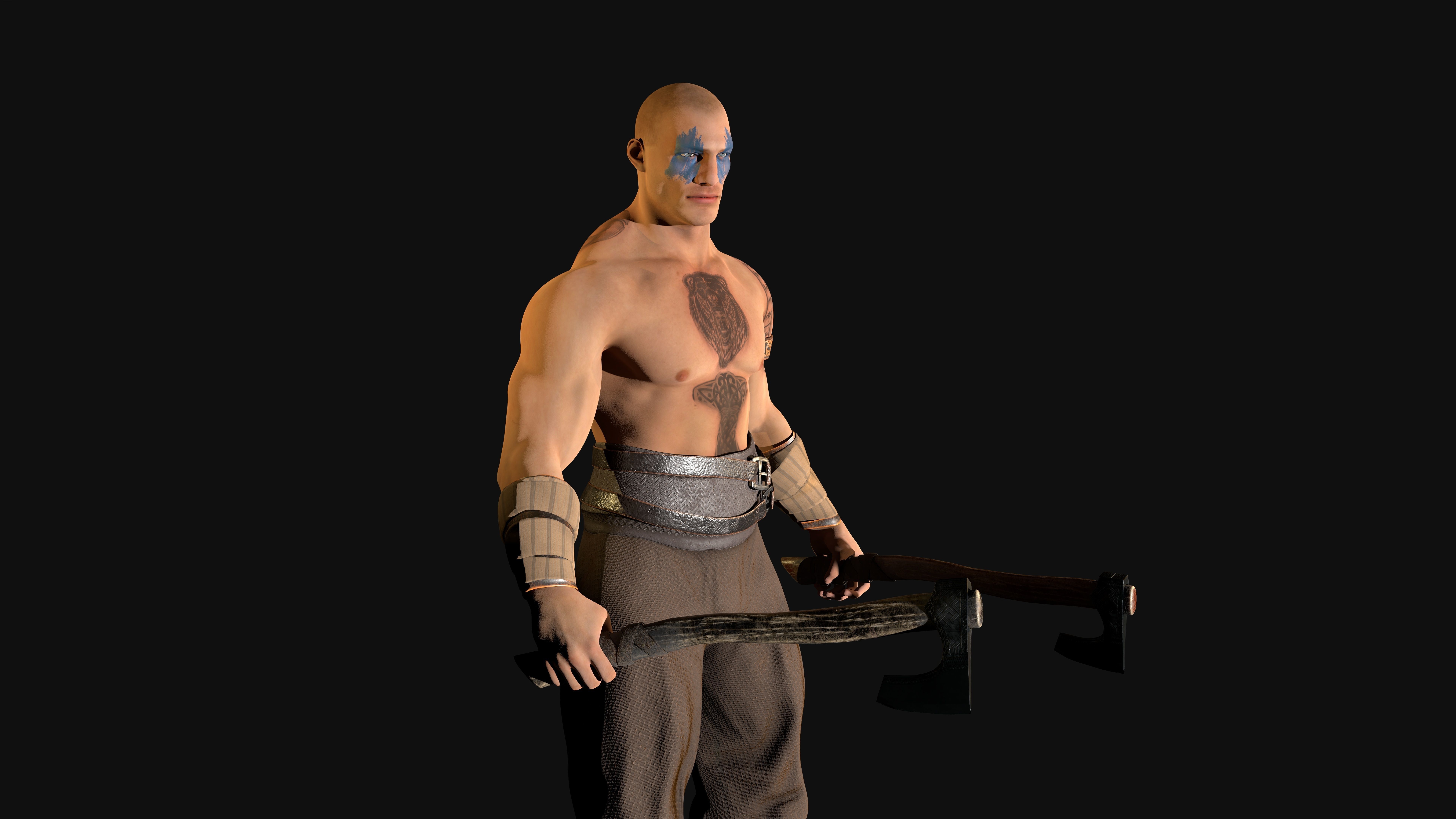 Norse Berserk Lowpoly rigged and game ready Low-poly 3D model_7